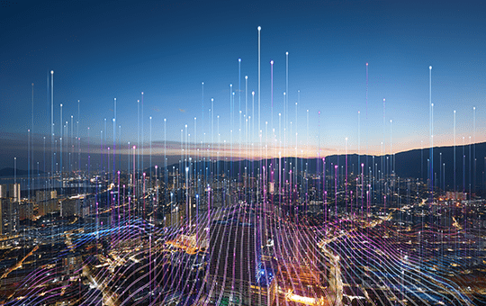 A city landscape visualizing communications